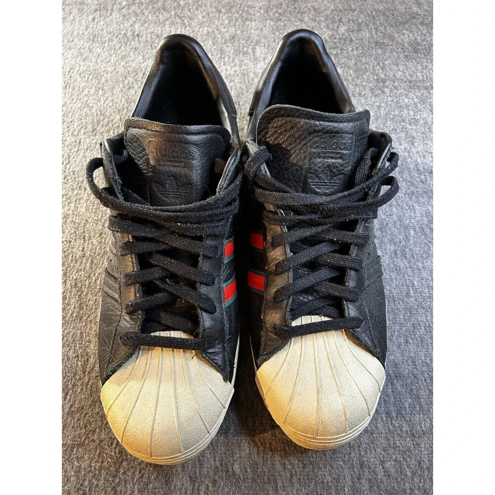 RARE 2017 VTG Adidas Originals Superstar 80s Core Black Red Green Stripes Sz 13